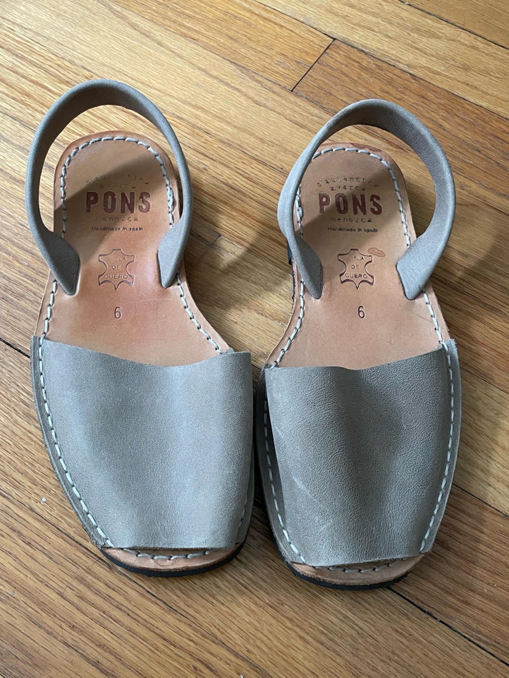 PONS Leather Avarca Sandals in Taupe Gray